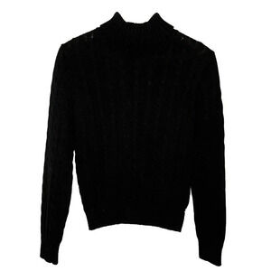 Y2K Tommy Hilfiger Black Chunky Ribbed Cable Knit Turtleneck Sweater  Womens M